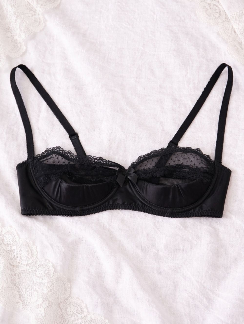 NWT Frederick's Of Hollywood Alexie Black Lace Open Cup Balconette Bra